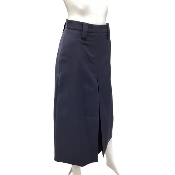 Prada Skirt Women’s Size 6 A-Line Large Front Pleat with Back Slit in Navy Blue - Picture 2 of 4